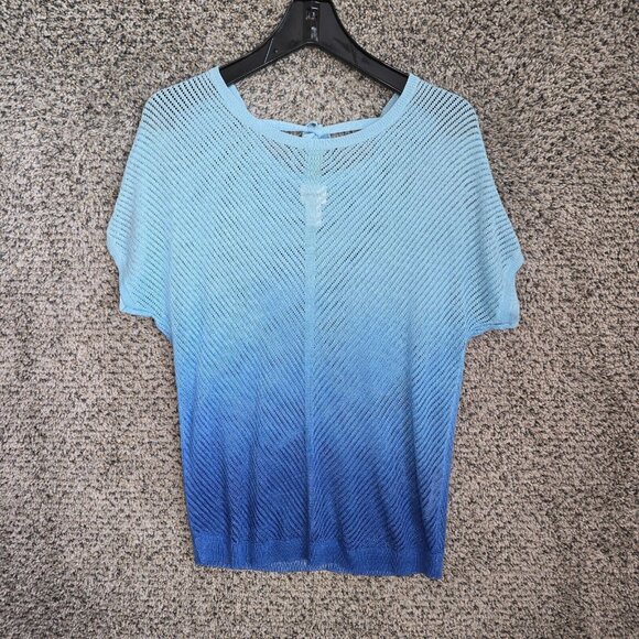 Chicos Top Womens 0 US Small Blue Ombre Open Knit Dolman Sleeve Tie Ladies - Picture 1 of 7